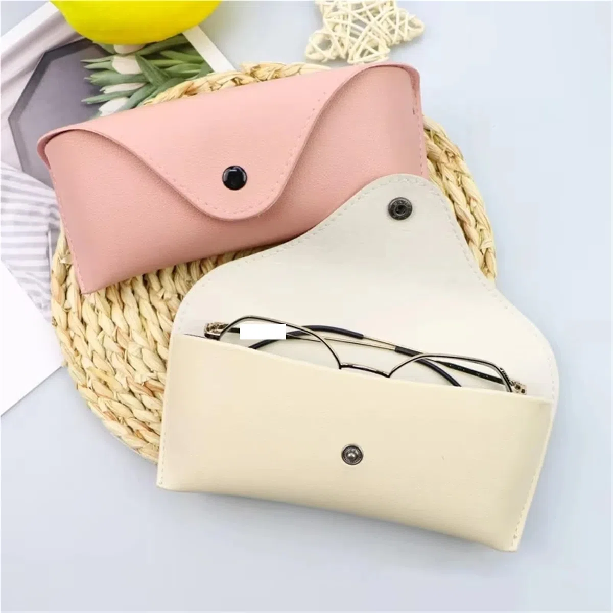 Estuche rígido de cuero for gafas sol, caja protectora ligera y práctica, bolsa Color sólido, fácil llevar, 2 uds Para Viajes Y Vacaciones