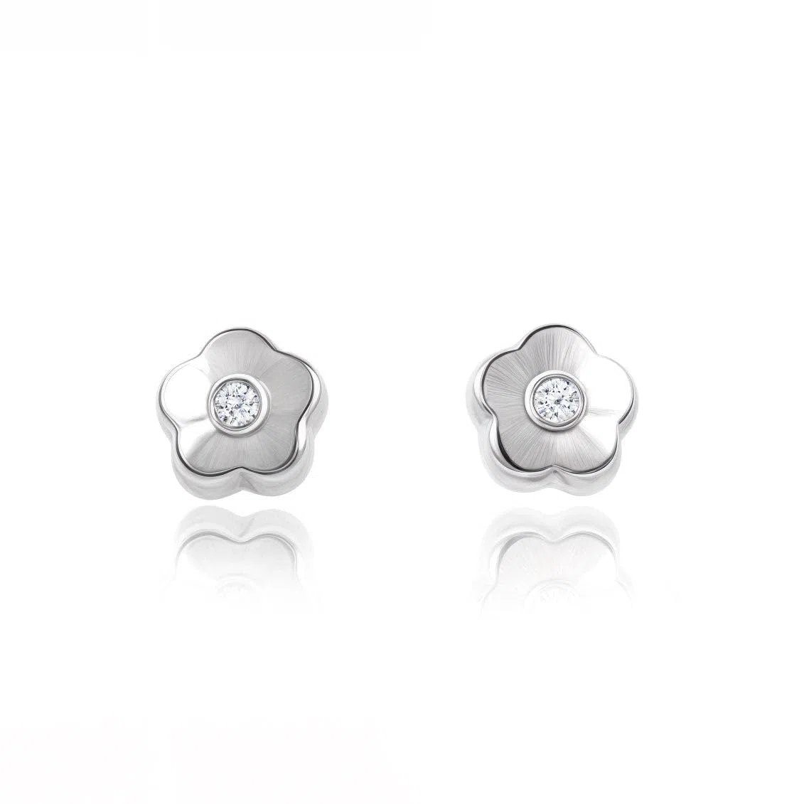 Pendientes Bebe Oro Blanco Margarita circon 5 petalos - Estuche Regalo - Certificado de Garantía - Mondepetit