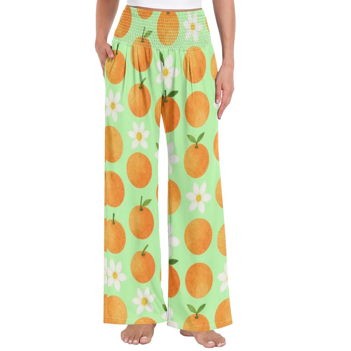 FRODOTGV Pantalones naranjas de pierna ancha para mujer, ligeros, elásticos, informales, ropa de descanso