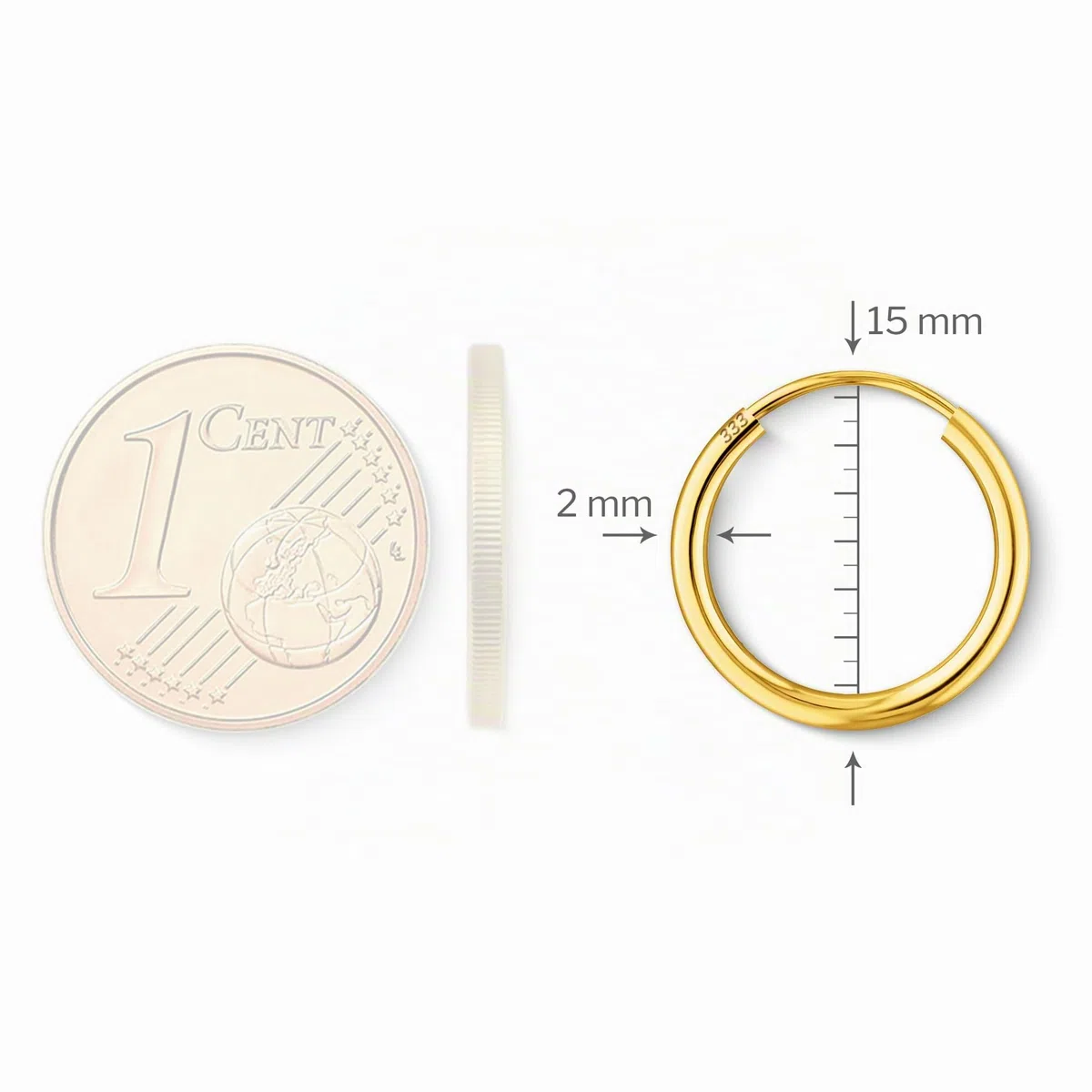 EDELIND Pendientes Aro Oro Amarillo 15 mm 8K 9K 14K 18K Mujer Niña 2 mm