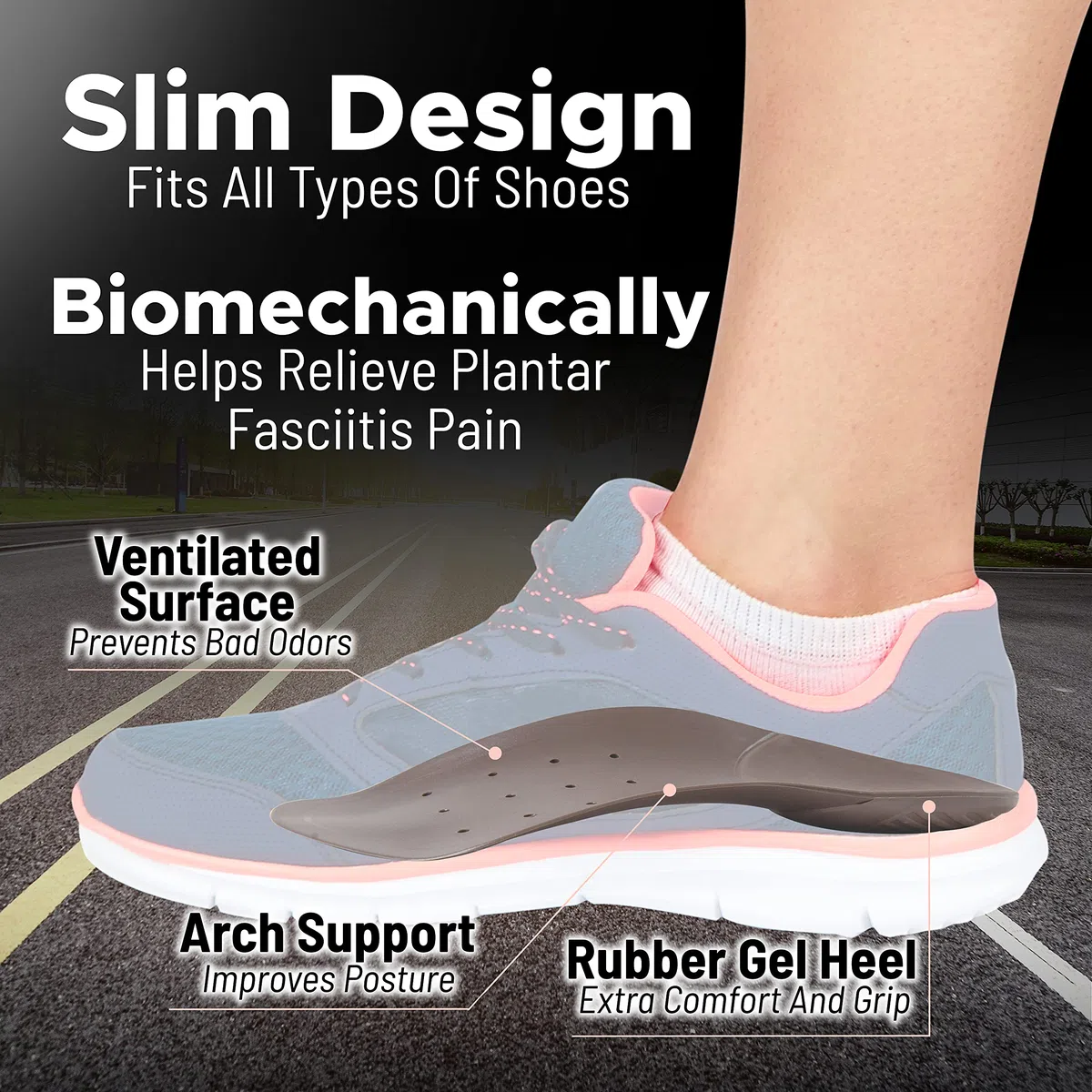 FootMatters 3/4 insertos ortopédicos delgados - para alivio del dolor de la fascitis plantar - Plantillas para mujeres y hombres con soporte de arco y copa de talón - L - US Men 11-13