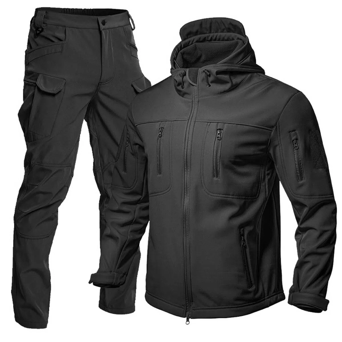 Conjunto táctico para hombre de chaqueta softshell y pantalones cargo - Ropa funcional para senderismo y trabajo | Traje resistente al viento de estilo militar