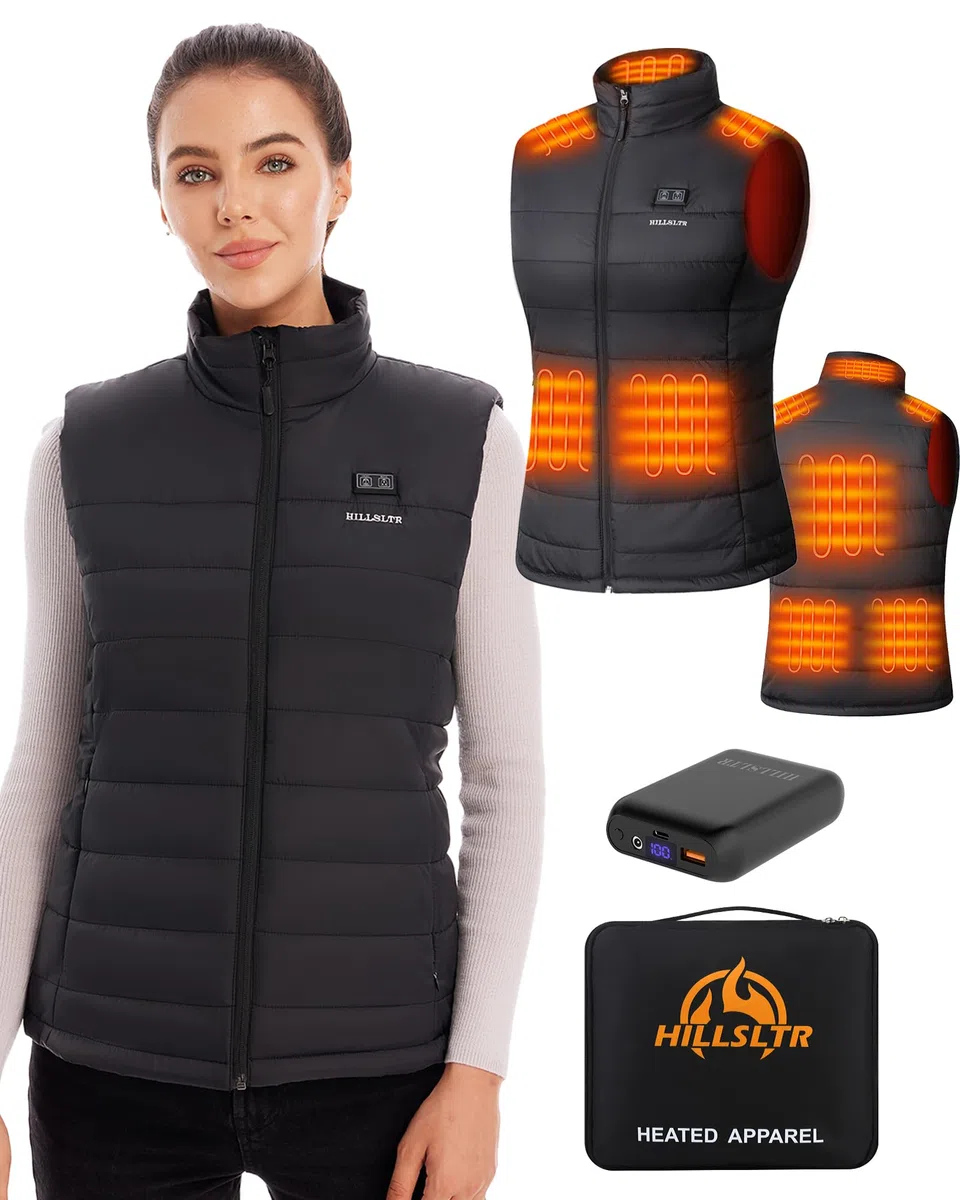 Chaleco calefactable, Chaleco Calefactable Mujer con Batería de 16000 mAh 3.7V, Chaleco Térmico con 8 Zonas de Calor, Chaleco Calefactable para Esquiar/Caminar al Aire Libre