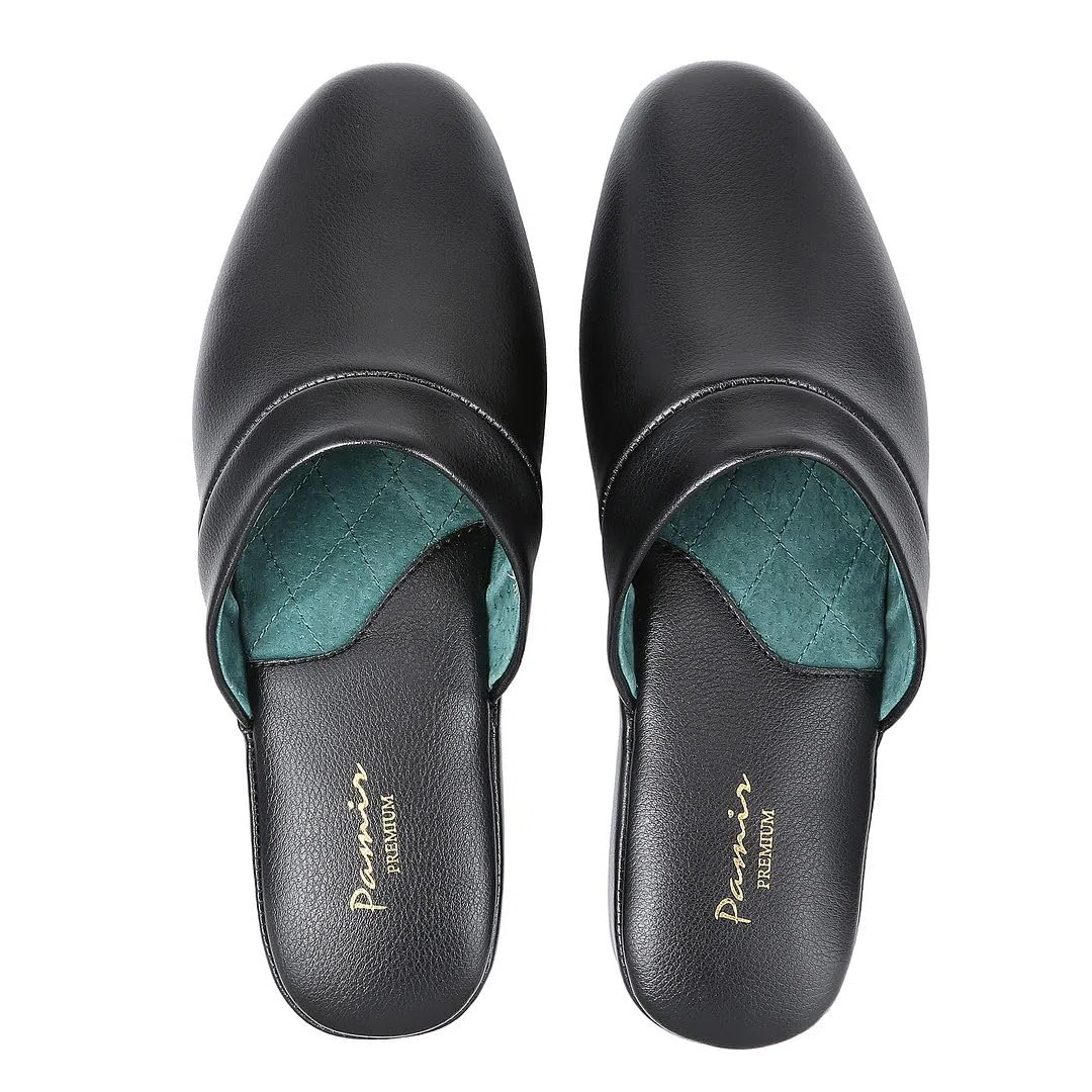 Pamir Pantuflas de piel auténtica para hombre con suela de espuma viscoelástica y suela de piel, talla 9 de ancho