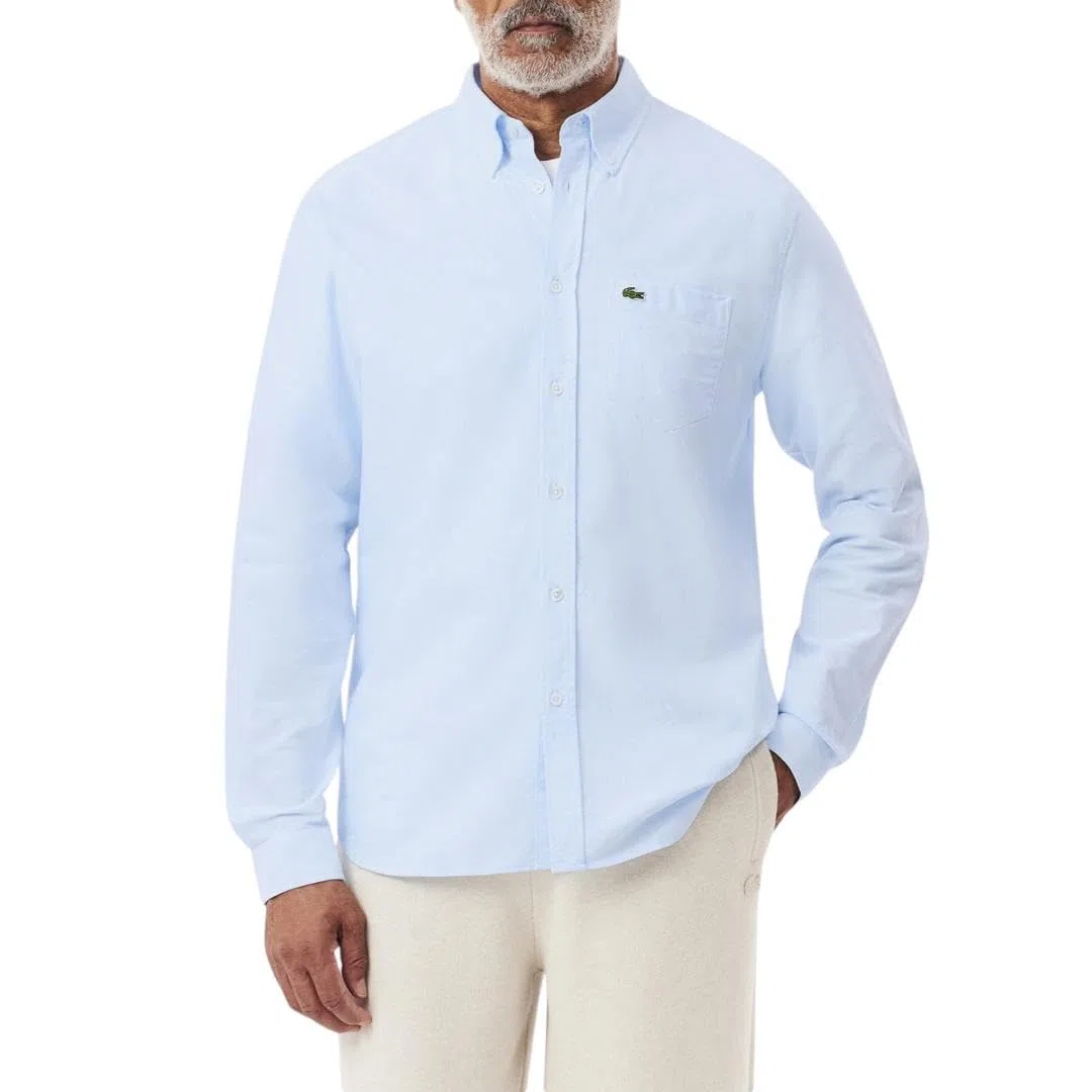 Lacoste Camisa Oxford de Manga Larga con Botones Y Ajuste Regular Camisa Hombre