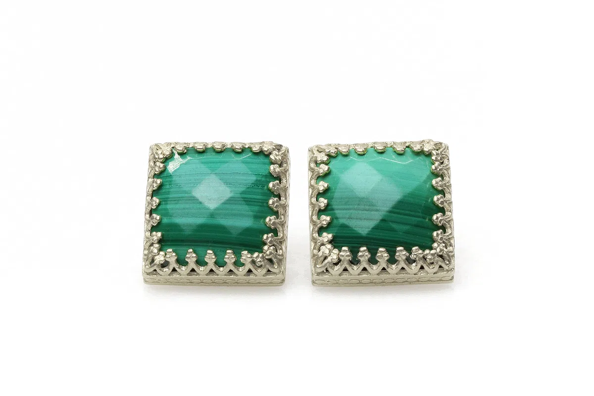Pendientes de Malaquita para Mujer - Lujosos Pendientes Cuadrados de Oro 14k - Joyas Hechas a Mano para Bodas, Fiestas, Casual, Regalos de Pendientes para Mamá, Hermana, Hija, Esposa