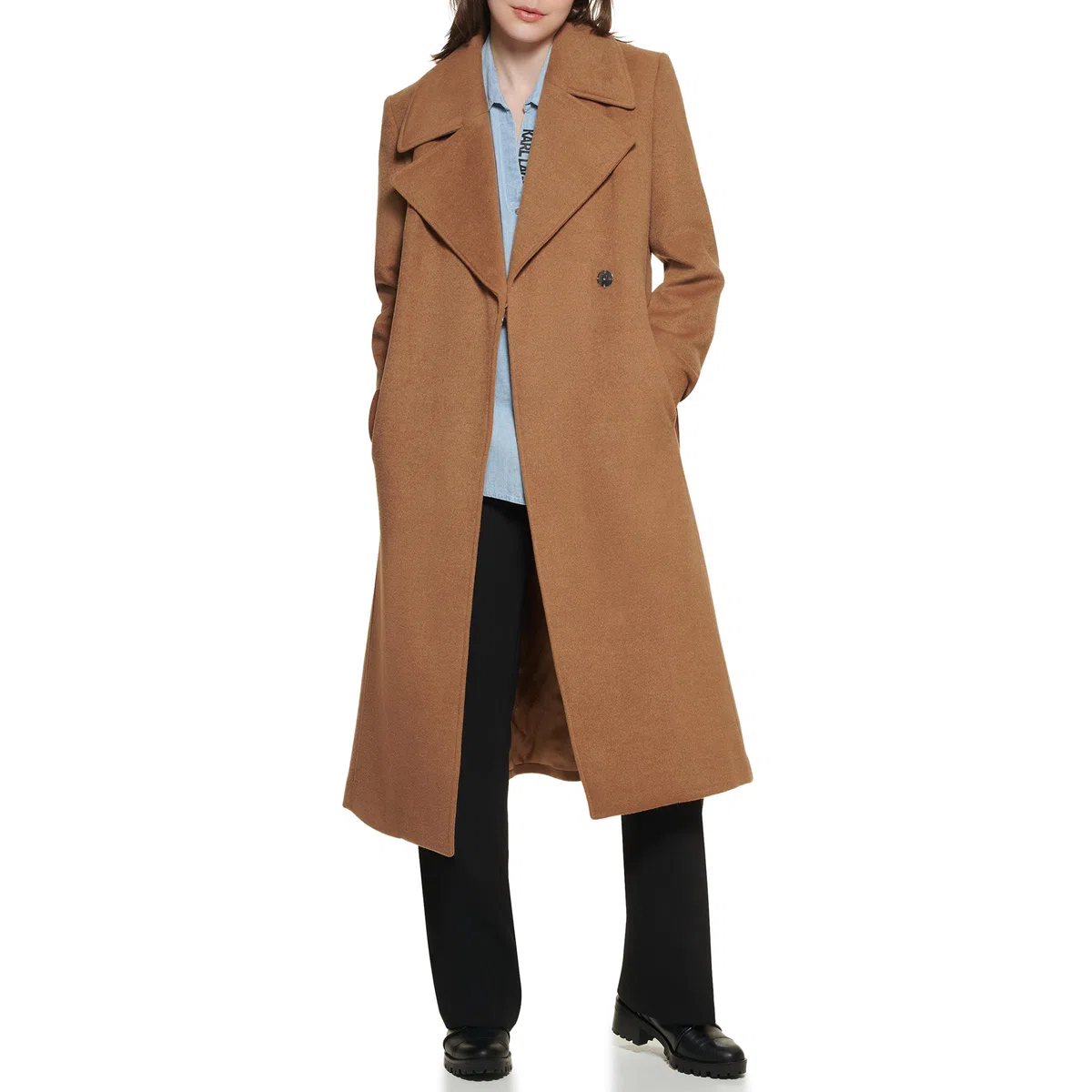 KARL LAGERFELD Luxe Twill Classic Belted Maxi Sudadera corta con capucha Mujer