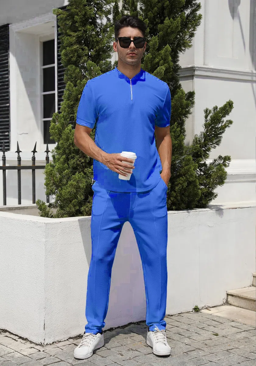 2 Piezas Chándales Para Hombre Chandal Verano Chándal Traje Casual Con Blusa De Manga Corta + Pantalones Largos