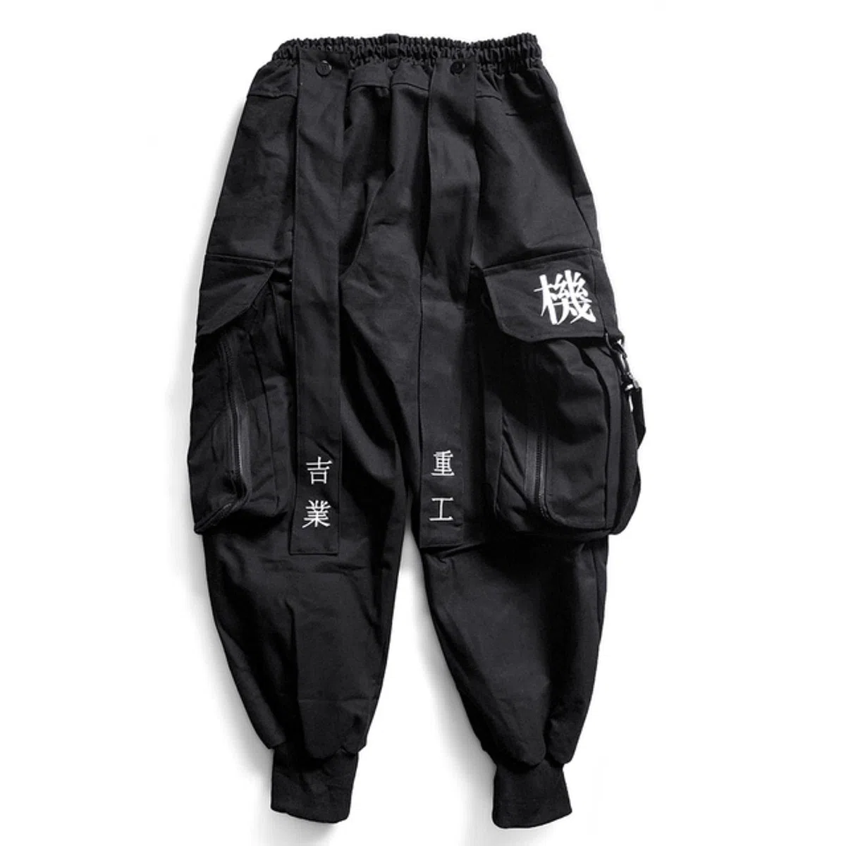 Yujun Japonés Streetwear Techwear Pantalones de Carga para Hombres Baggy Wide Black Jogger