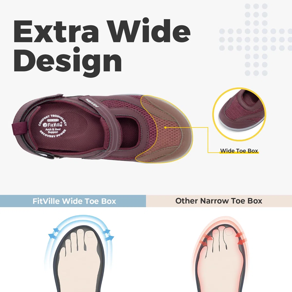 FitVille Zapatillas Mujer Sandalias Anchas Cómodas y Transpirables Zapatos para Caminar con Soporte para el Arco del Pie