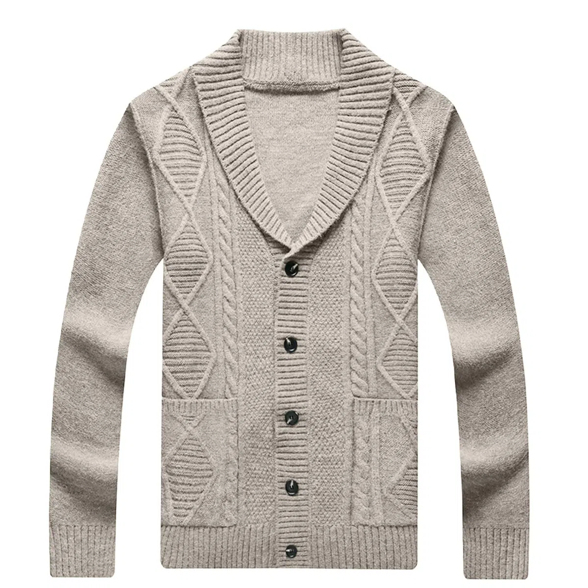 Cárdigan De Invierno para Hombre, Chaqueta De Punto Elegante Hombre con Cuello Chal Suéter Cuello V Punto Manga Larga Solapa Cuello Abrigo De Punto con Bolsillos para Otoño E Invierno