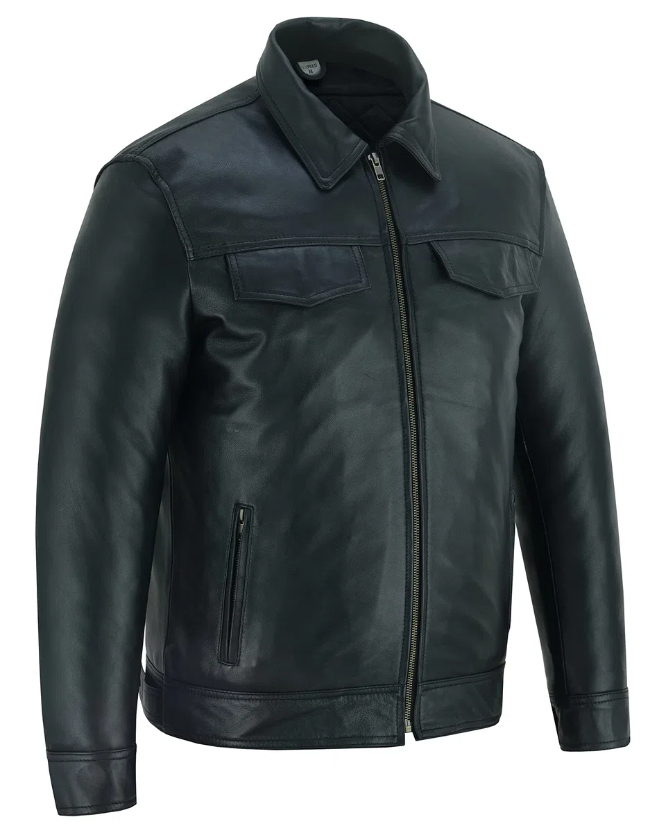 Texpeed Camiseta de moda motera par ahombre - Chaqueta de cuero de tacto suave - Estilo motero - Negro
