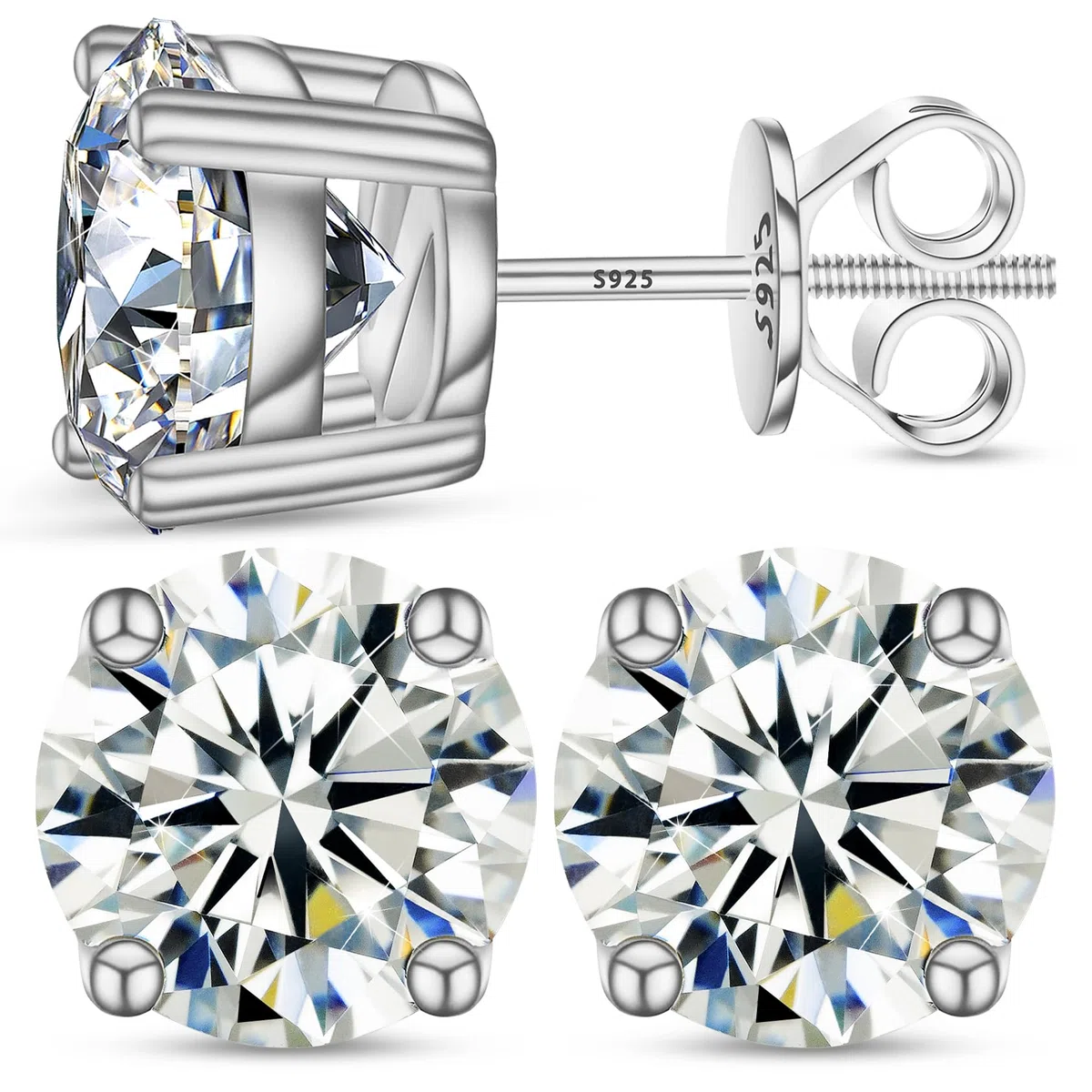 Pendientes de halo de moissanita de 0,2 a 4 quilates (3 a 8 mm), aretes de tuerca de moissanita de oro de 18 quilates sobre plata de ley 925 para mujeres y hombres, color D VVS1 redondo, aretes de