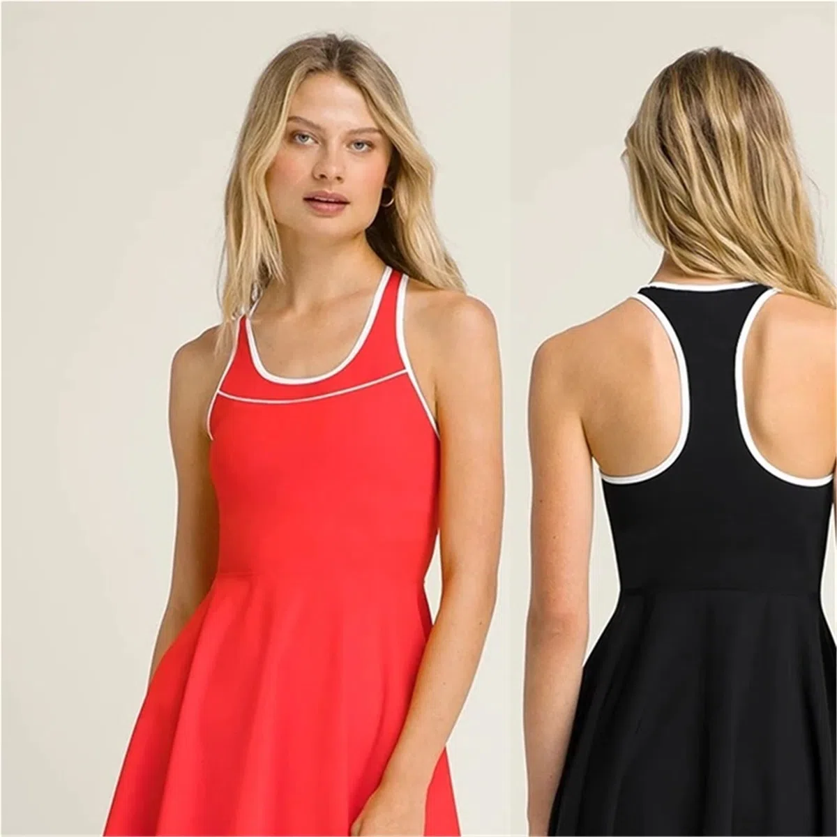 Vestido Tenis Mujer Vestido de Tenis una Pieza for Mujer, Vestidos con Espalda Cruzada y Cuello Redondo Pantalones Cortos Interiores Separados, Faldas Deportivas sin Mangas Bolsillos