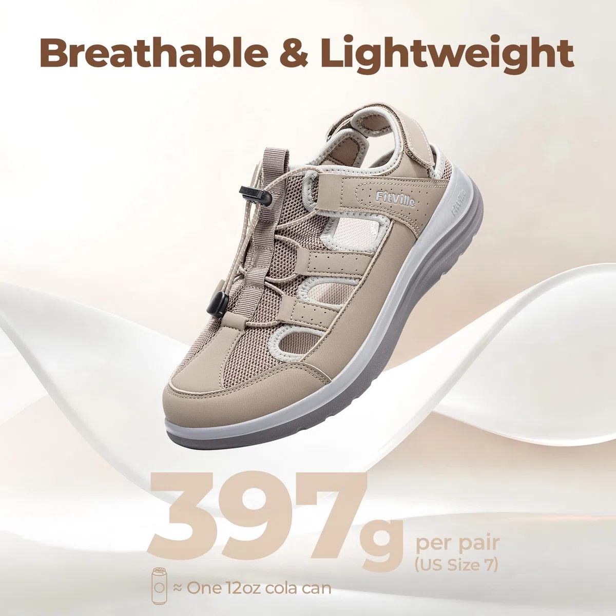 FitVille Sandalias Anchas de Verano para Mujer Transpirables y Cómodas con Sistema de Cordón Elástico y Correa Ajustable para Exterior