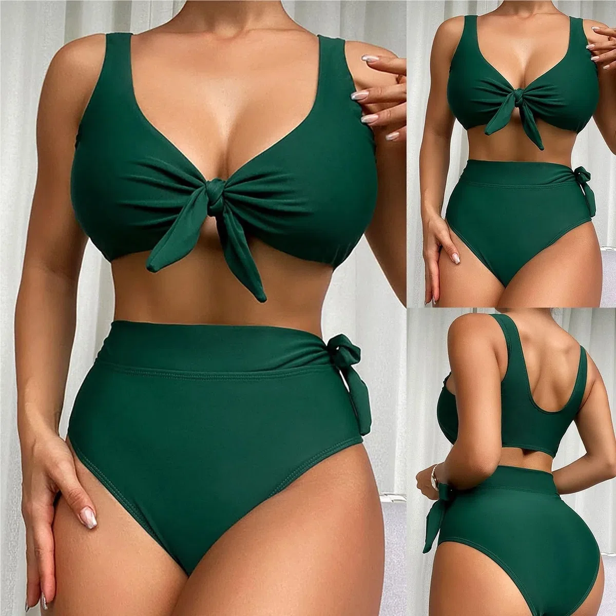 Bikini Mujer Conjunto Traje de baño de Verano for Mujer, Traje de baño de Playa, Bikini de Cintura Alta Unicolor, Traje de baño de Pecho Grande y Ajuste cómodo(S)