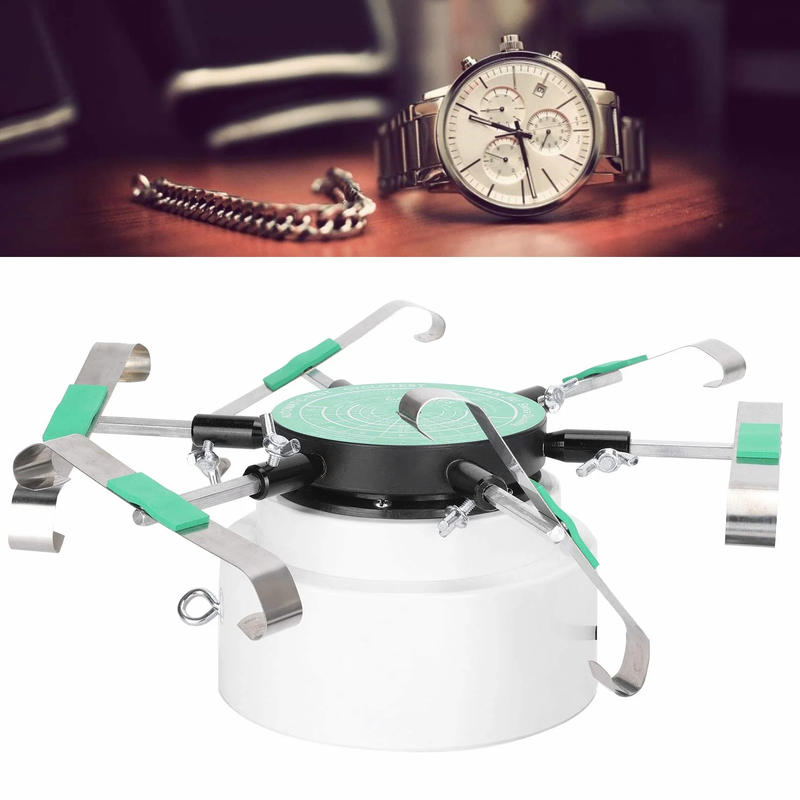 Instrumento de Cuerda para Relojes, Material de Acero de Aleación, Capacidad para 6 Relojes, Rotaciones Automáticas, para Pruebas Automáticas de Relojes y Herramienta para