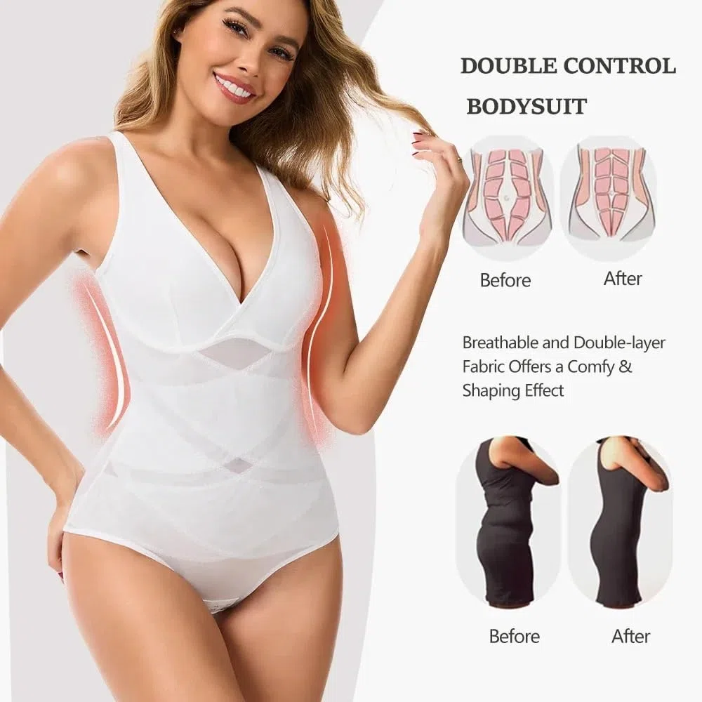 Genérico Fajas De Mujer Body Body Shapewear for Mujer Control de Barriga con Cuello en V Diseño Cruzado Butt Shaper Invisible