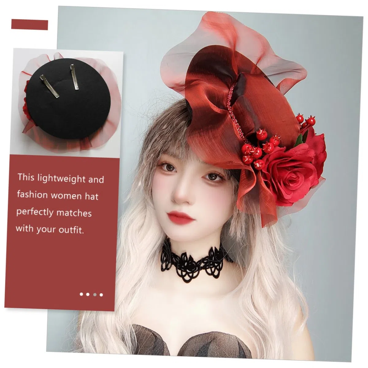 SOIMISS 5piezas Sombrero De Fiesta Decorativo De Novia Rosas Rojas Elegante Gorro De Top Hat Para Eventos Festival y Fiestas De Té