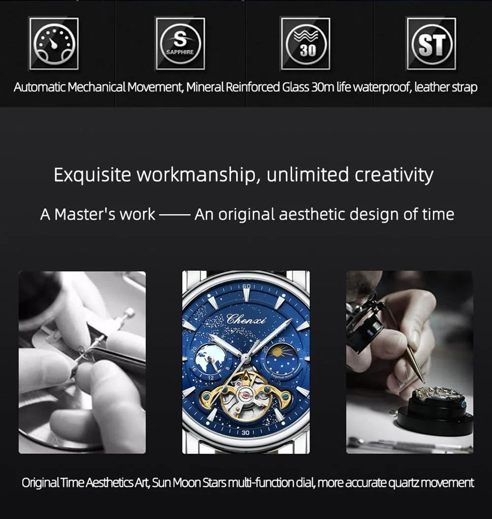 Reloj mecánico automático para hombre, reloj Tourbillon de lujo, impermeable, luminoso, cronógrafo