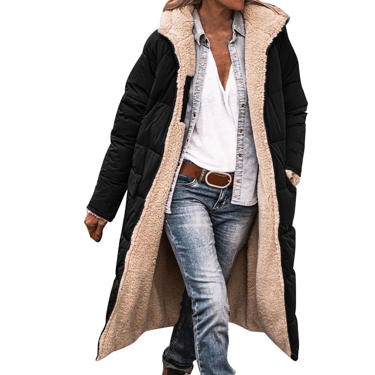 Chaqueta de plumón con capucha de manga larga de doble abrigo de invierno cálido de para mujer Abrigo Mujer Plumas Ligera Chaqueta Mujer