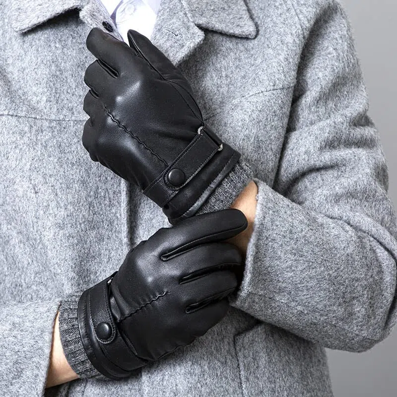 Guantes térmicos para Invierno Guantes de Cuero for Hombre Pantalla táctil Forro Polar Piel Oveja Invierno Negro Varios tamaños