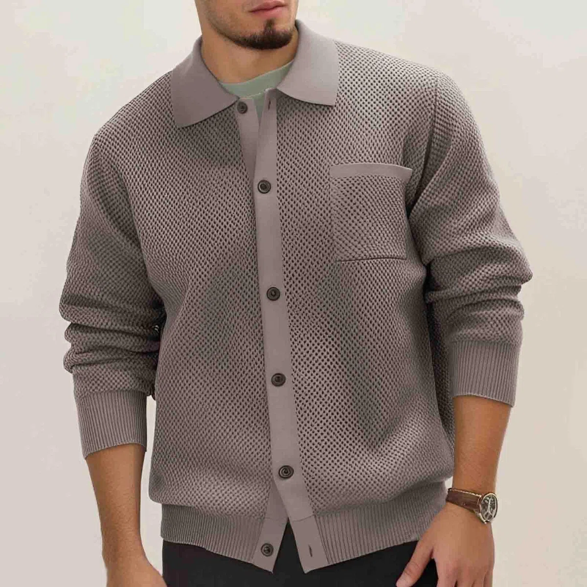 Cardigan Punto Hombre, Chaqueta Lana Hombre con Botones De Punto De Manga Larga Frente Abierto Ligeros con Botones Suéter Tipo Cárdigan para El Ocio Y El Autocultivo