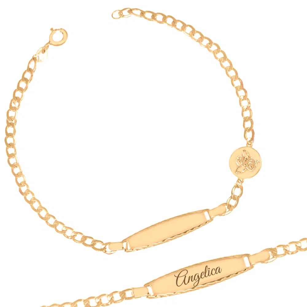 Sakrami Pulsera de Oro Grabable Angioletto Niños + Joya con Caja Personalizada + Idea de Regalo de Niña para Nacimiento, Bautizo y Comunión Ocasiones Especiales + Caja de Regalo