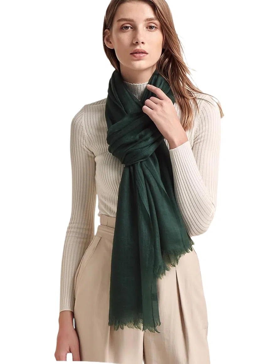 Puro Ring Cachemira Pashmina Bufanda Ligera Delgada Estola De Cachemira Lana Chal Con Flecos Mujer, 10 unidades. Dark Green, 200 cm X 100 cm