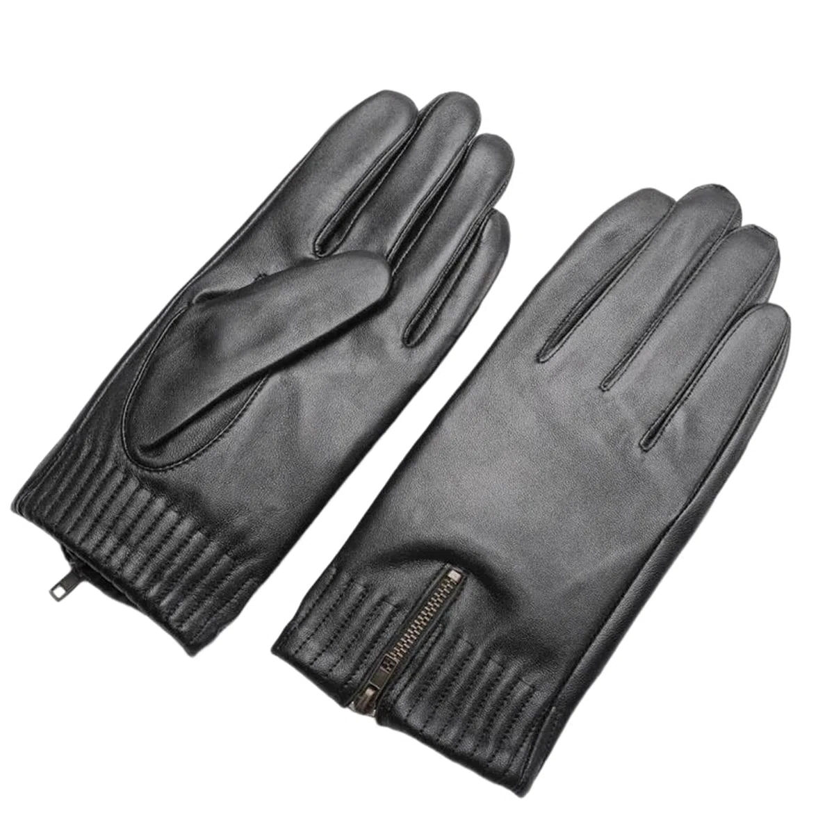 Guantes de piel de oveja auténtica para hombre, color negro, para pantalla táctil, forro polar, guantes de conducción cálidos para invierno