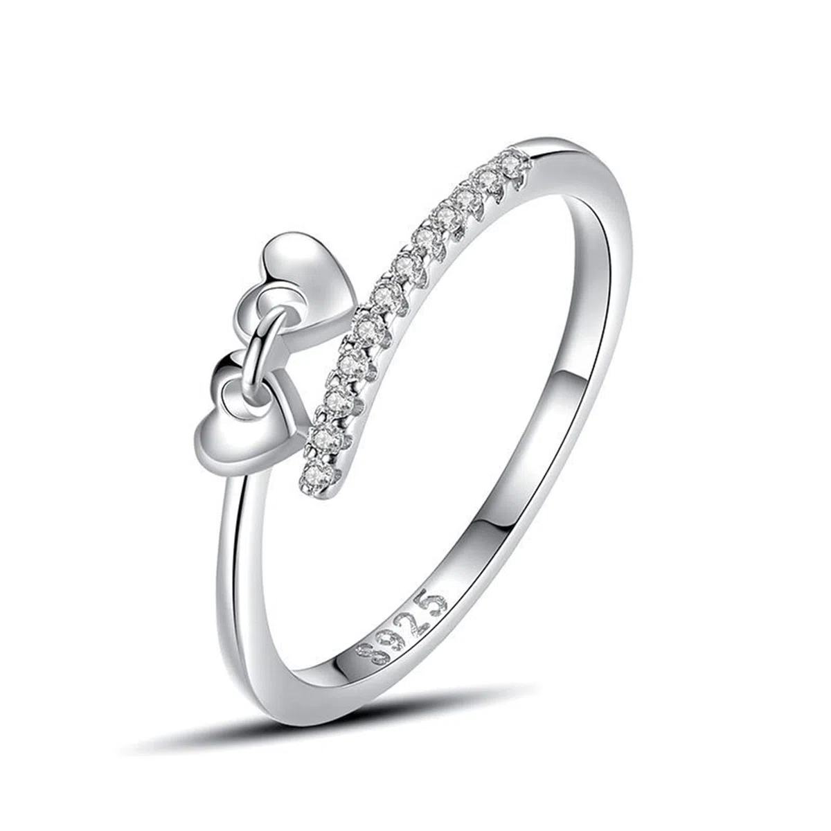 Anillos de promesa de plata de ley 925 para mujer, anillos ajustables para adolescentes y niñas, corazones dobles conectados con circonita cúbica, anillo para mujer, tamaño ajustable