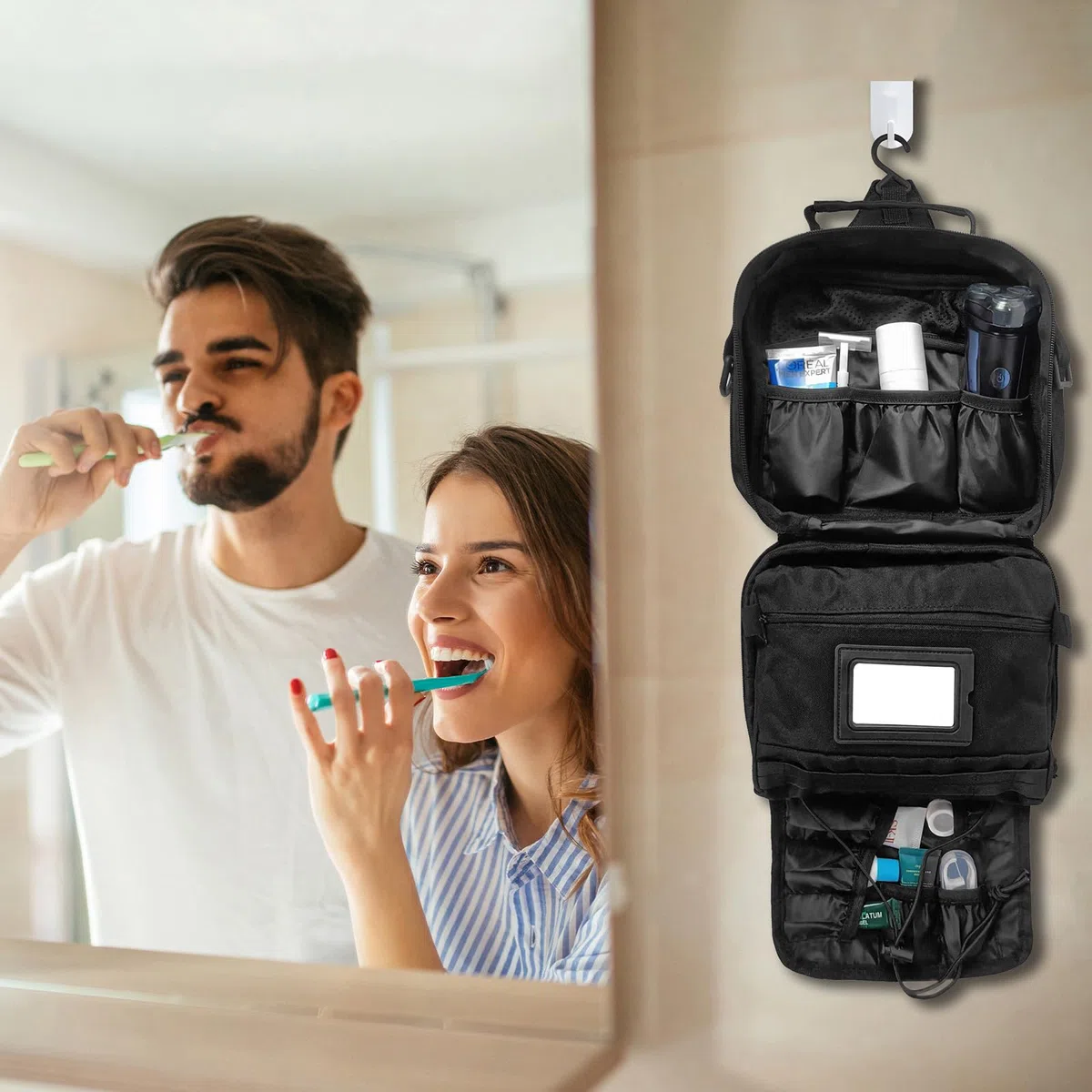SMONT - Neceser táctico para Hombre, Kit de Aseo para Colgar, Bolsa de Afeitado para Viajes, Accesorio de baño, 24 cm