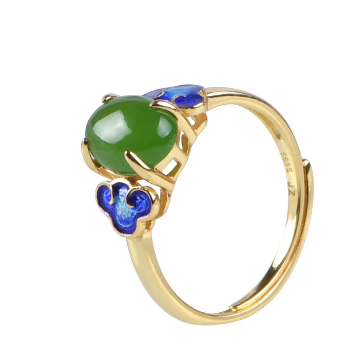 Anillos de nudillos para mujer, plata de ley, anillos de acero inoxidable dorado para mujer, ovalados con piedra verde ajustable (M 1/2-S 1/2), Adjustable(M 1/2-S 1/2), Plata de ley, Piedra