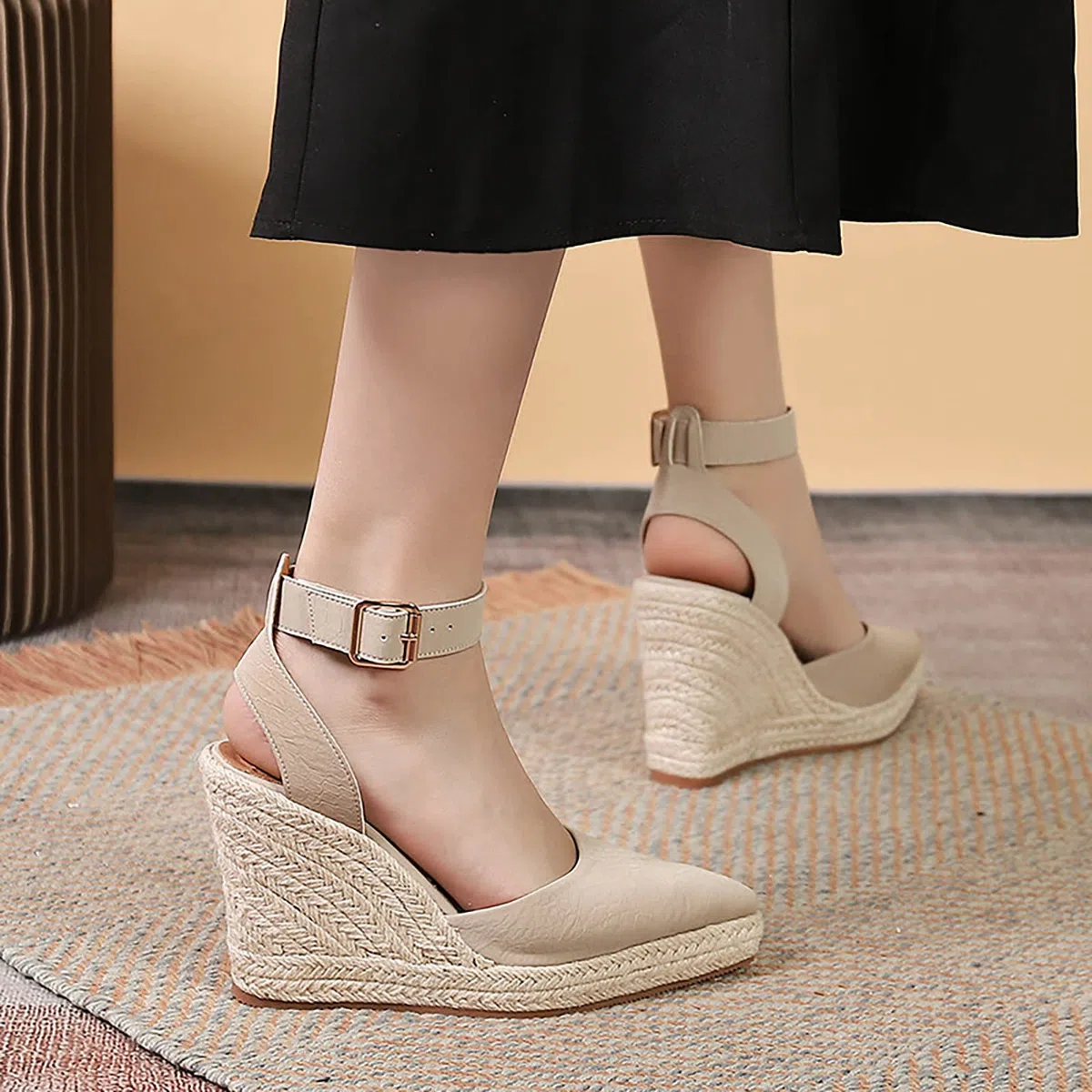 Genérico Alpargatas Mujer Cuña Primavera Verano Anchas Mujer Cuña Plataforma Calzado Esparteñas Zapatos de Tacón Elegantes Vestir Sandals Alpargatas Valencianas Fiesta Verbenas