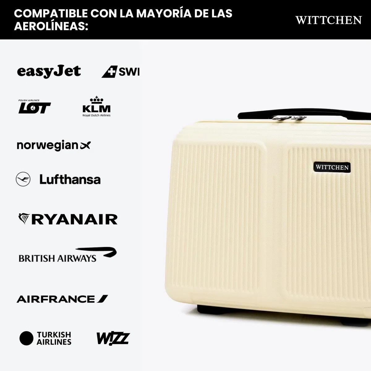 WITTCHEN Stripes Line Neceser Estuche para cosméticos Neceser de Viaje Equipaje rígido ABS Asa cómoda Correa para Hombro Crema