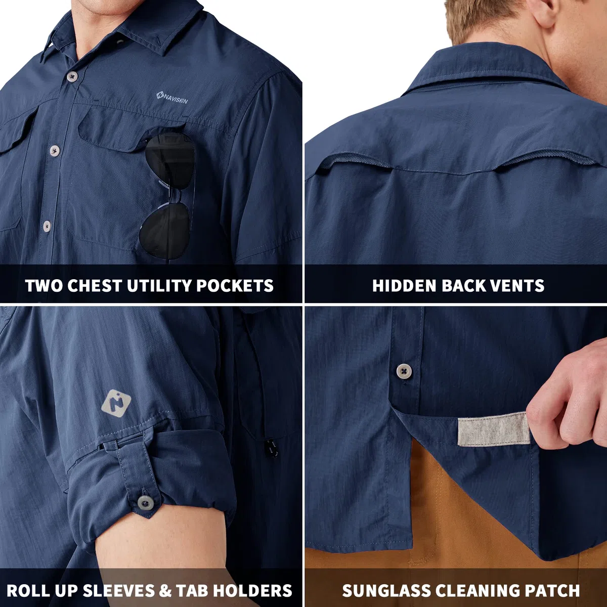 NAVISKIN Camisas de pesca con protección solar UPF 50+ para hombre, camisas de sol de manga larga para hombre, PFG senderismo, viajes, camping