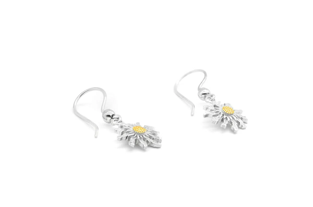 Pendientes bicolor de Plata 925 y Chapado Oro 3 micras 18k - Eguzkilore, Flor Vasca