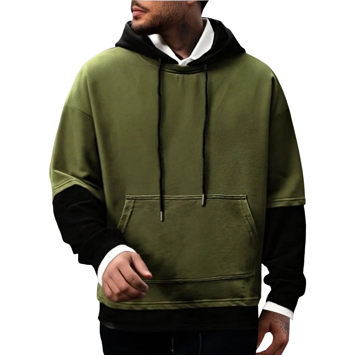Sudaderas con Capucha Corta Sudadera Oversize Estilo Patchwork para Hombre, Nueva Otoño Juveniles (Blackish Green, XXXXXL) Mujer Tallas Grandes Hombre Disfraz Vigilante De La Playa