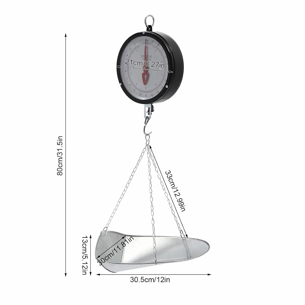 10-20kg Balanza Mecánica Colgante De Doble Cara con Cadena Y Bandeja para Cucharones Balanza De Peso con Muelle para Granja, Cocina Alimentos Y Productos AgrícolasSilver,10kg