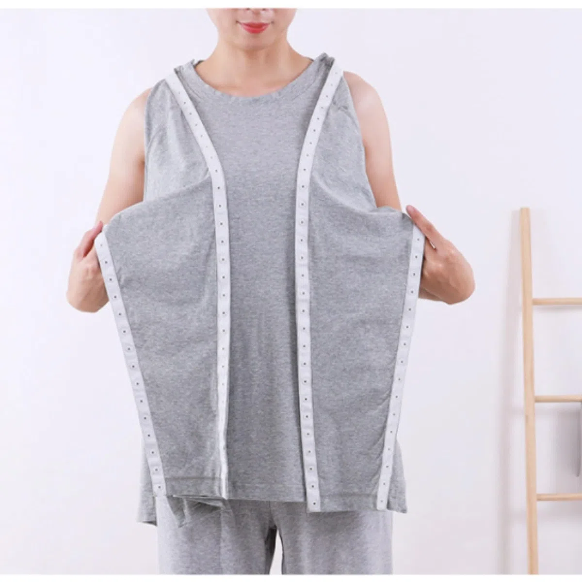 Batas de algodón for pacientes primavera, camisas enfermería con abertura frontal completa for infusión y cuidados, reutilizables for hombres mujeres mayores Exfoliantes Suaves(Gray-1,X-Large)