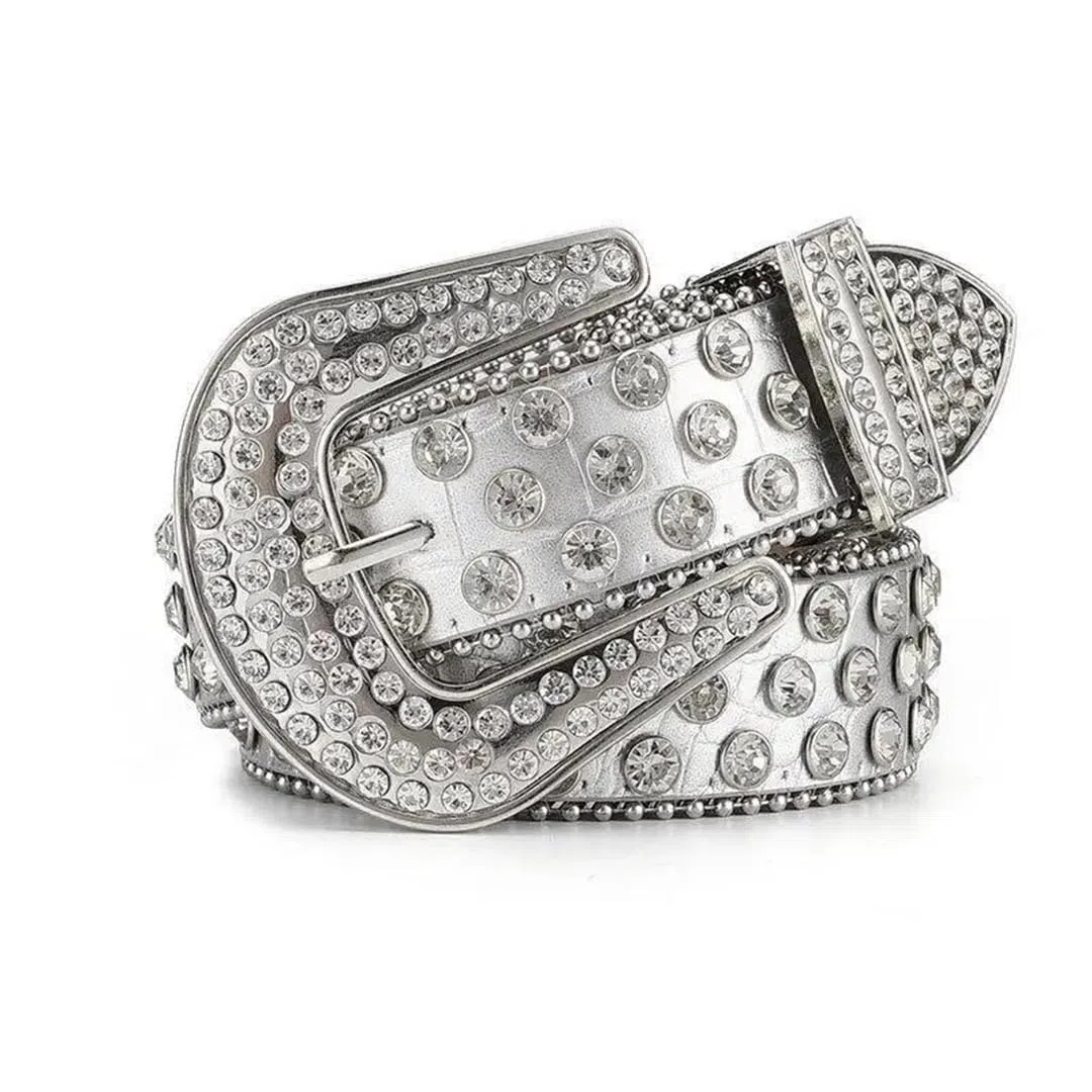 Cinturón de piel suave con diamantes de imitación para mujer, estilo casual, con tachuelas, para fiesta de graduación