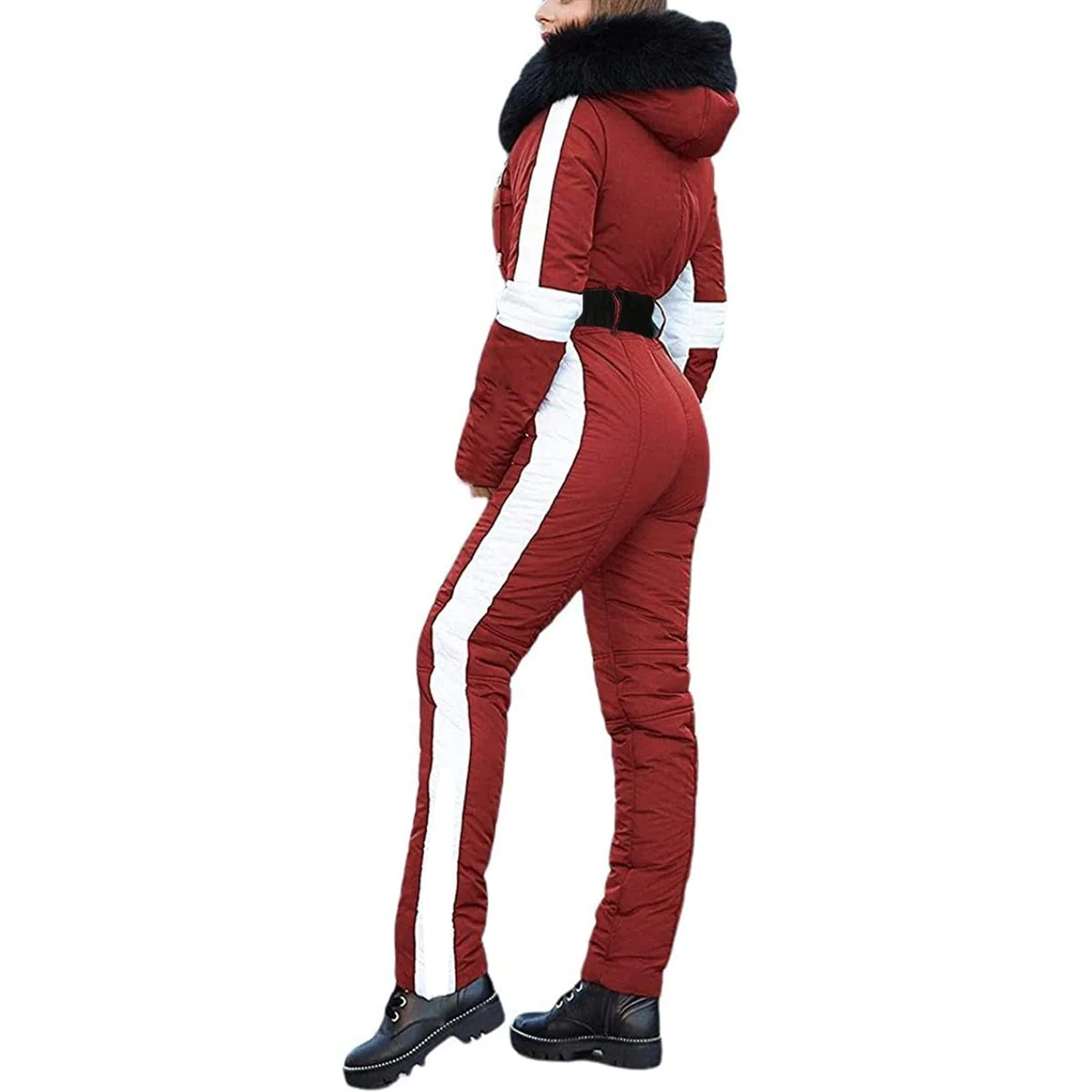 Traje de nieve para mujer de invierno – Traje de esquí mono de esquí de una sola pieza para esquiar conjuntos de esquí al aire libre mono de nieve con capucha cremallera resistente al viento