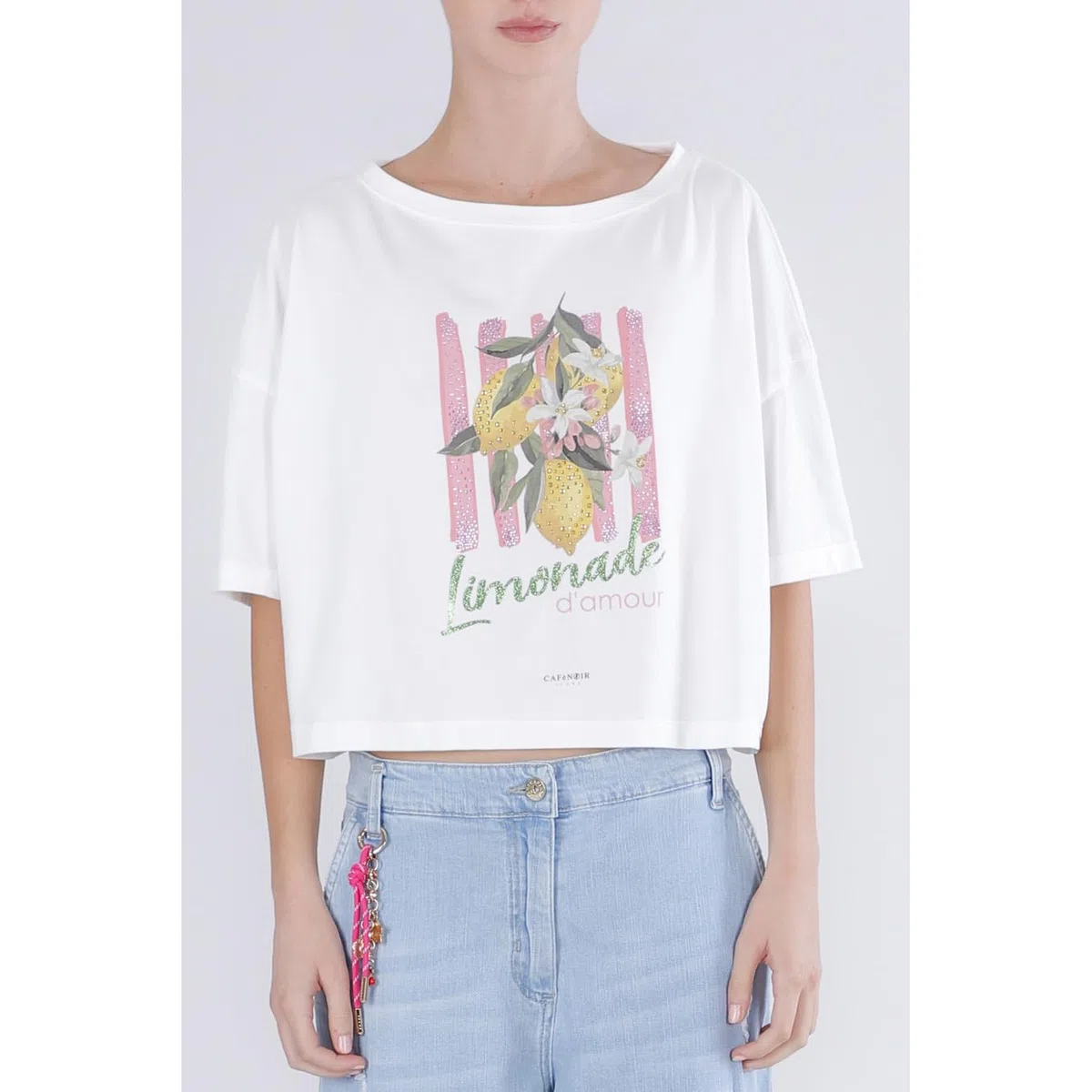 CAFèNOIR - Camiseta con estampado y texto limonade d'amour, camiseta de algodón, para mujer, color off white