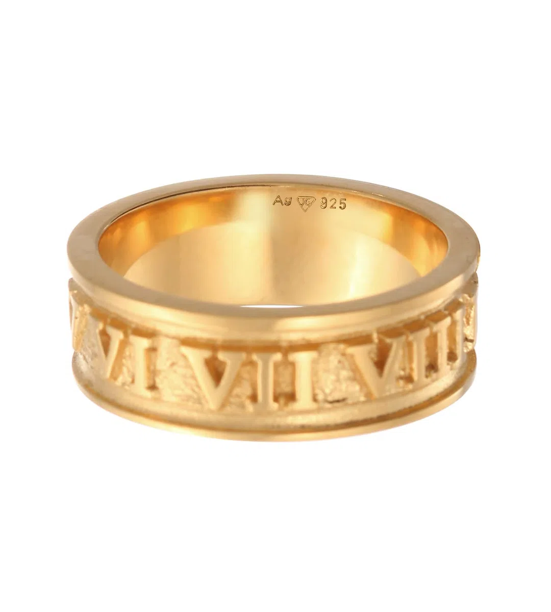 Kuzzoi Anillo para hombre dorado macizo (8 mm) en plata de ley 925 chapada en oro, accesorio de joyería con números romanos, anillo para hombres de talla 60 – 66, 0604211422