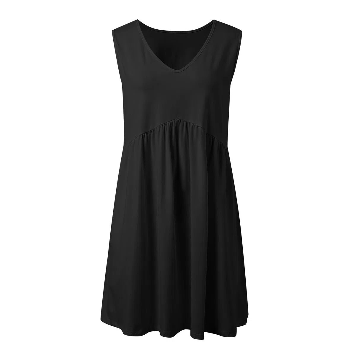 Vestido casual de verano para mujer, cuello en V, sin mangas, bolsillos laterales, cómodo diario, color sólido, midi fluido para salidas
