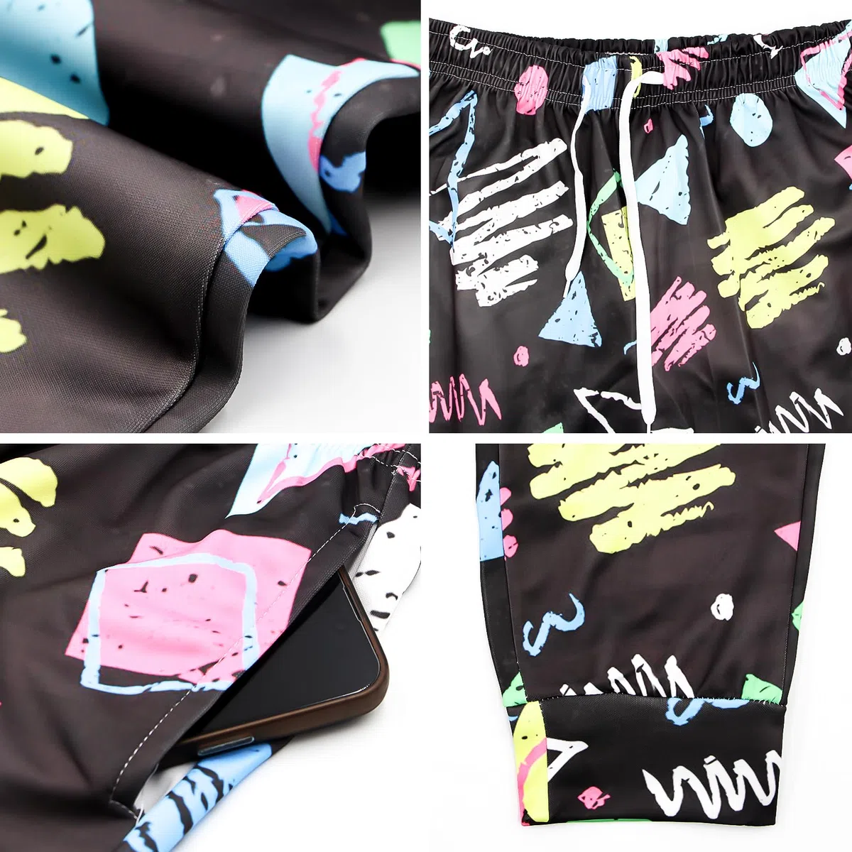 Pantalones Deportivos para Hombre de los años 80 y 90, Divertidos, para Entrenamiento, Correr, Estilo Retro, con Bolsillos, Negro -, L
