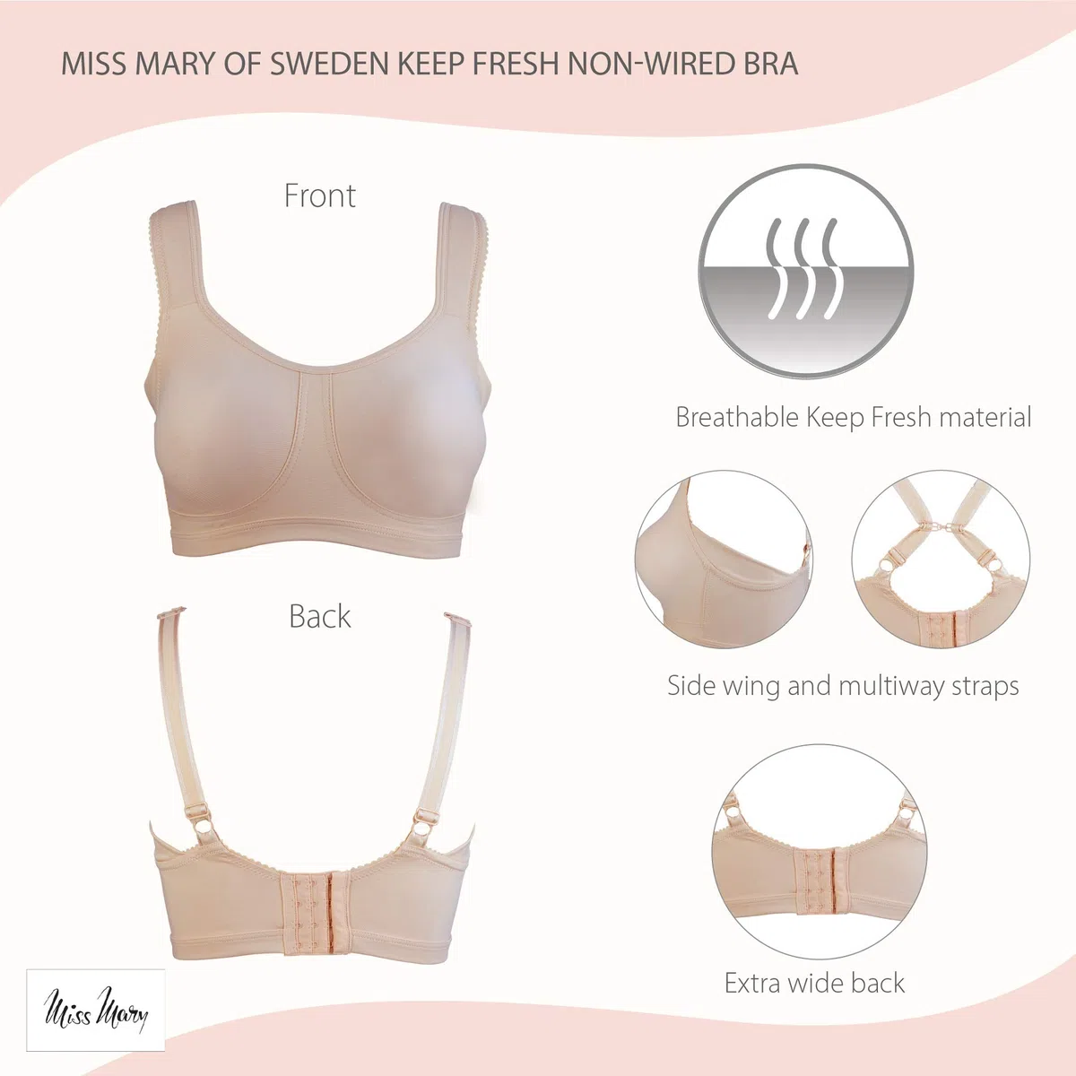 Miss Mary of Sweden Keep Fresh Sujetador Tipo Camiseta con Aros y Cobertura Total para Uso Diario