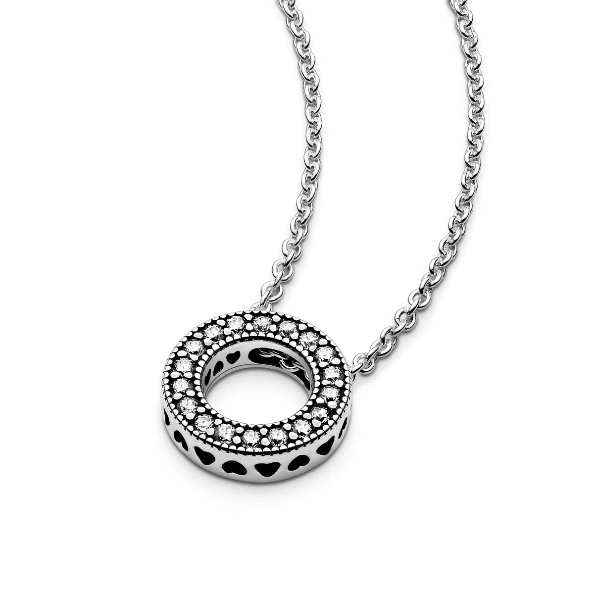 PANDORA Signature Collar reversible con círculo con engaste pavé con circonitas cúbicas transparentes