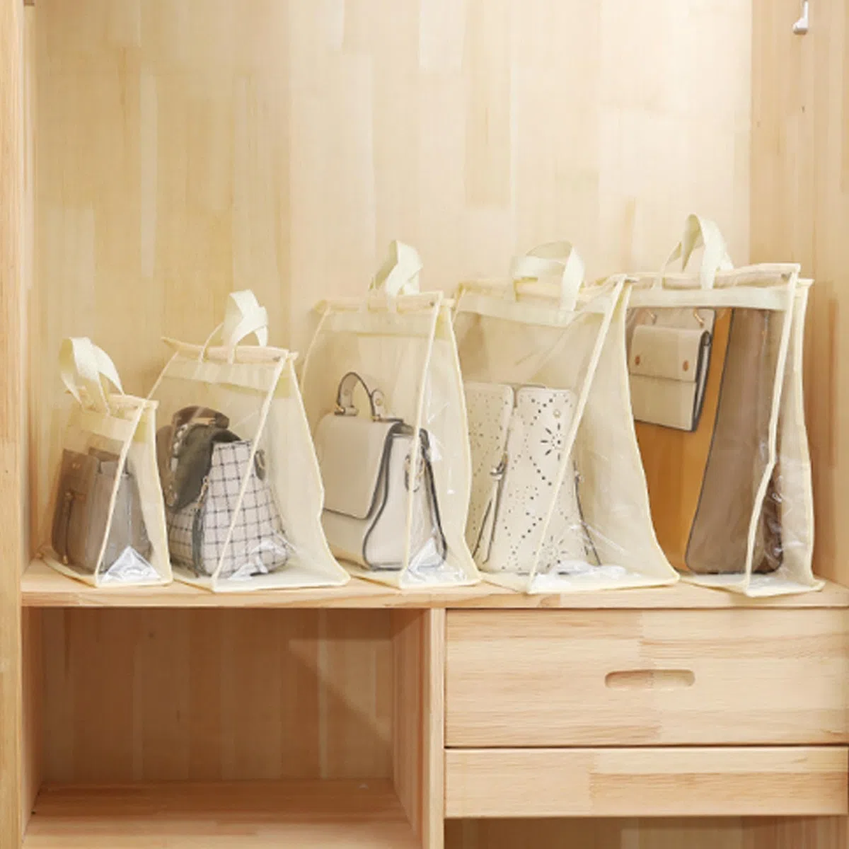 Gcroet Bolsa de Almacenamiento de Bolsos, Organizador de Bolsos, Bolsa con Cubierta Antipolvo, Transparente, Antipolvo, Bolsa de Almacenamiento para Colgar Armario con Cremallera (Paquete de 5)