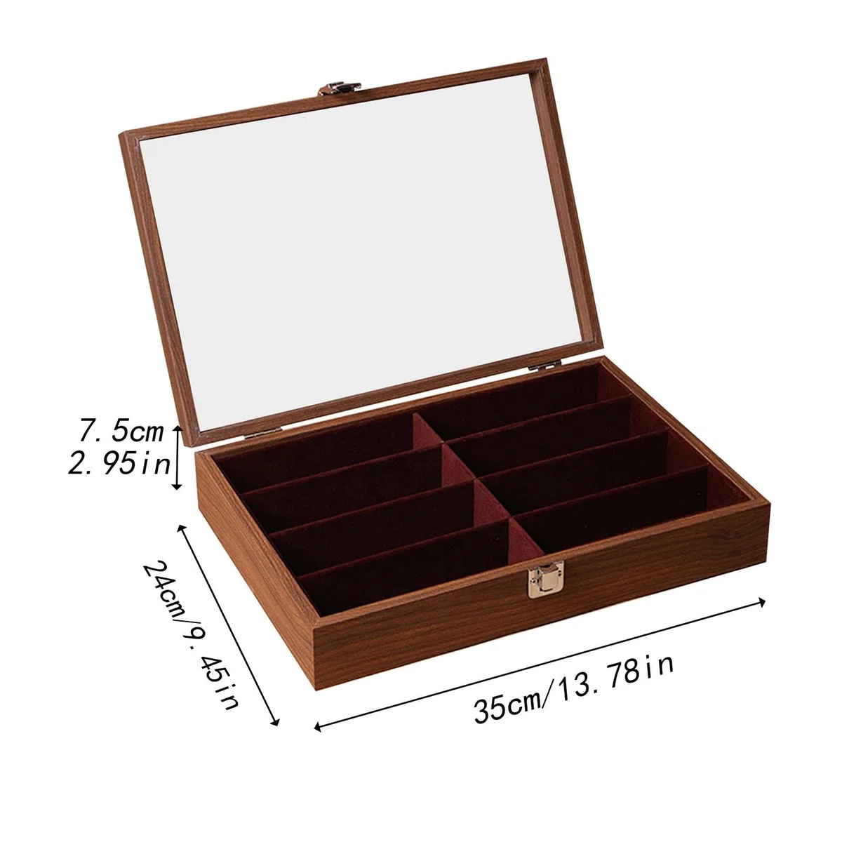 #N/A/a Organizador de Gafas Bandeja para Ordenar Lentes Caja de Exhibición de Madera 8 Espacios con Revestimiento Suave Adecuado para Organización en Casa Y, con Tapa de Nogal, universal